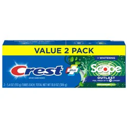 Crest Whitening Plus Scope Outlast Toothpaste, Long Lasting Mint, 5.4 oz, Pack of 2