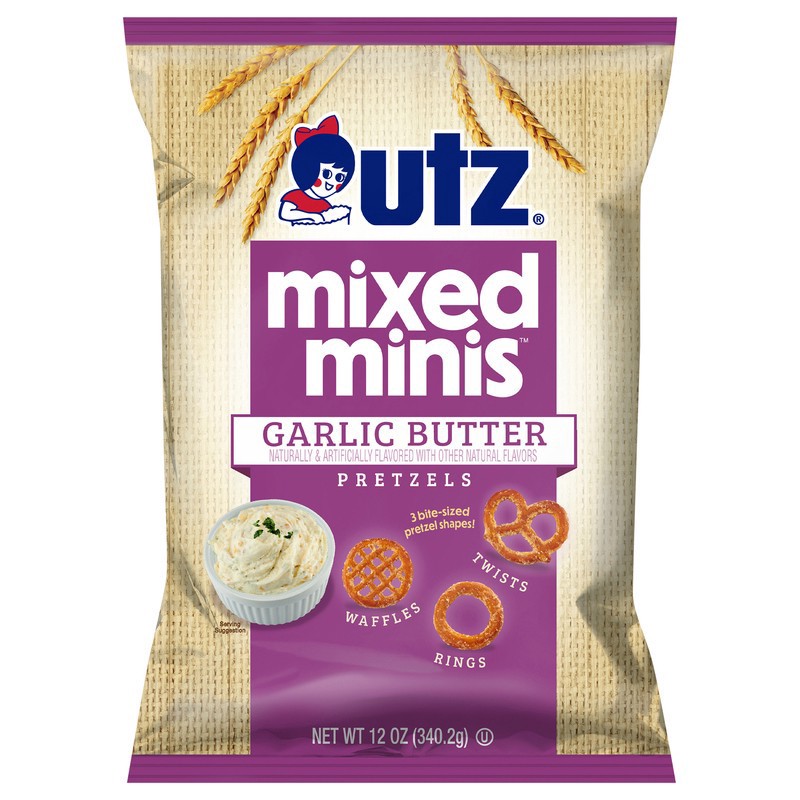 slide 1 of 1, Utz 12 oz Utz Garlic Butter Mixed Mini Pretzels, 12 oz