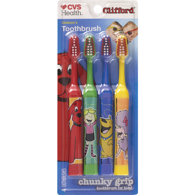 slide 1 of 1, CVS Health Toothbrush Kids' W/Chunky Grip Clifford The Dog 4-Pack, 4 ct