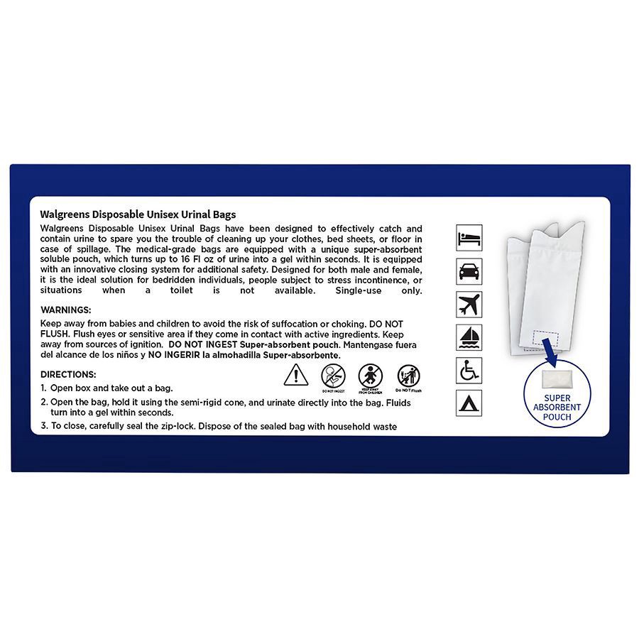 slide 3 of 5, Walgreens Disposable Urinal Bag with Absorbent Pad for Men, 12 ct