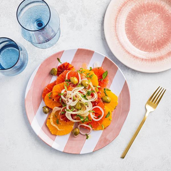 slide 1 of 1, Hy-Vee Seasons Striped Dinner Plate In Pink, 1 ct