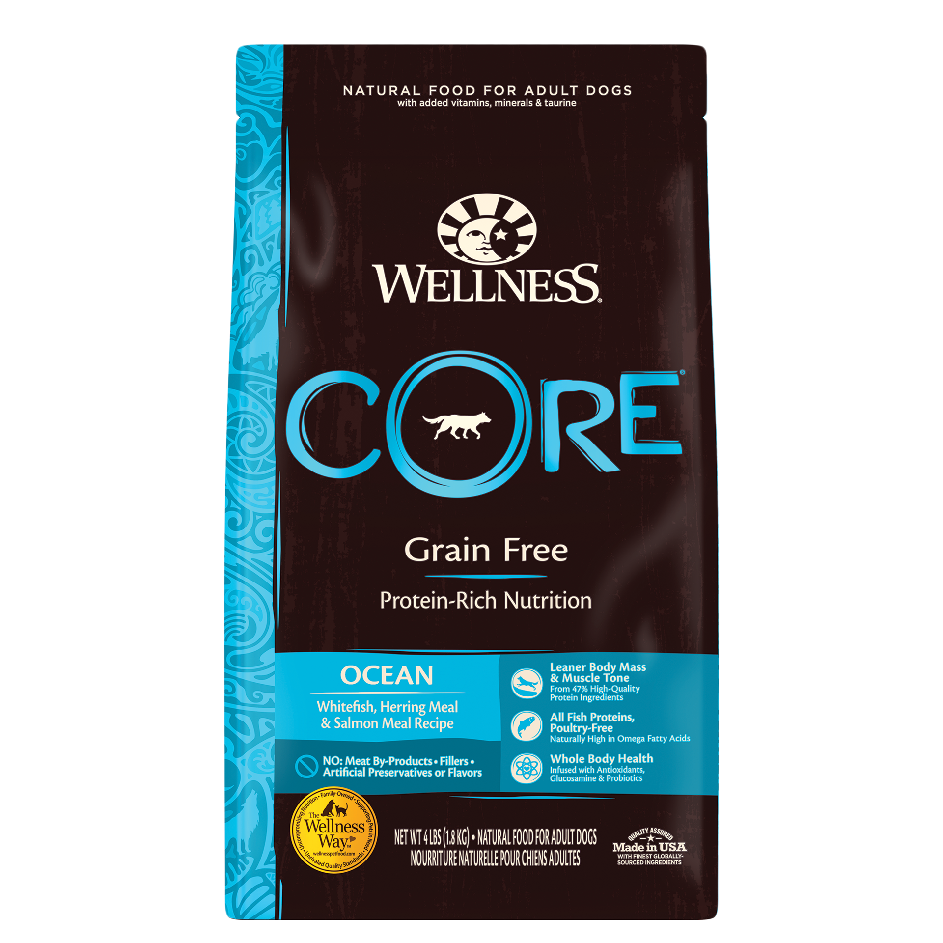 slide 1 of 5, Wellness CORE Natural Grain Free Dry Dog Food, Ocean Whitefish, Herring & Salmon, 4-Pound Bag, 1 PK