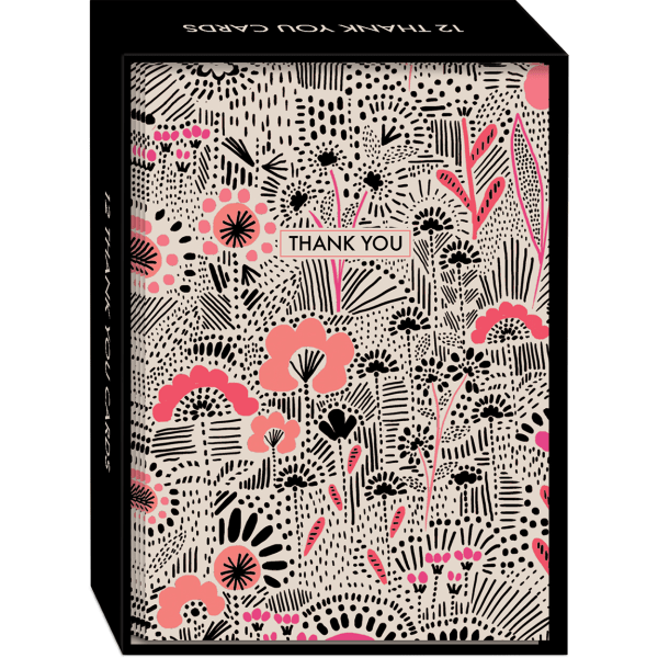 slide 1 of 2, Punch Studio Thank You Cards, 3-1/2"" X 5"", Floral Dots, Box Of 12 Cards, 12 ct