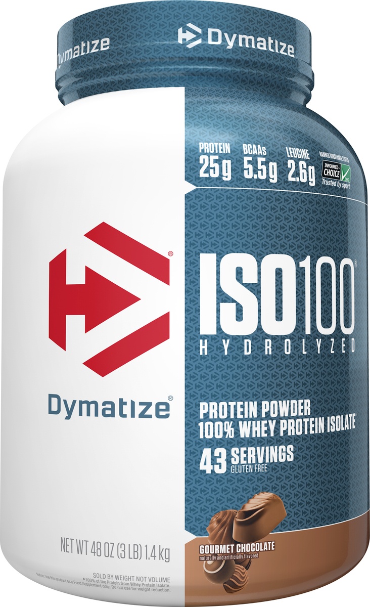 slide 5 of 5, Dymatize ISO-100 Gourmet Chocolate 100% Hydrolyzed Whey Protein Isolate, 3 lb