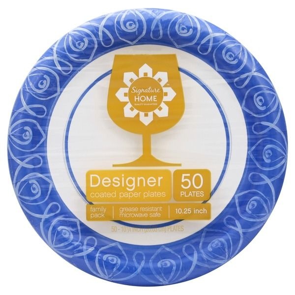 slide 1 of 3, Signature Home Paper Plates, Coated, Designer, 10.25 Inch, Family Pack, 50 ct