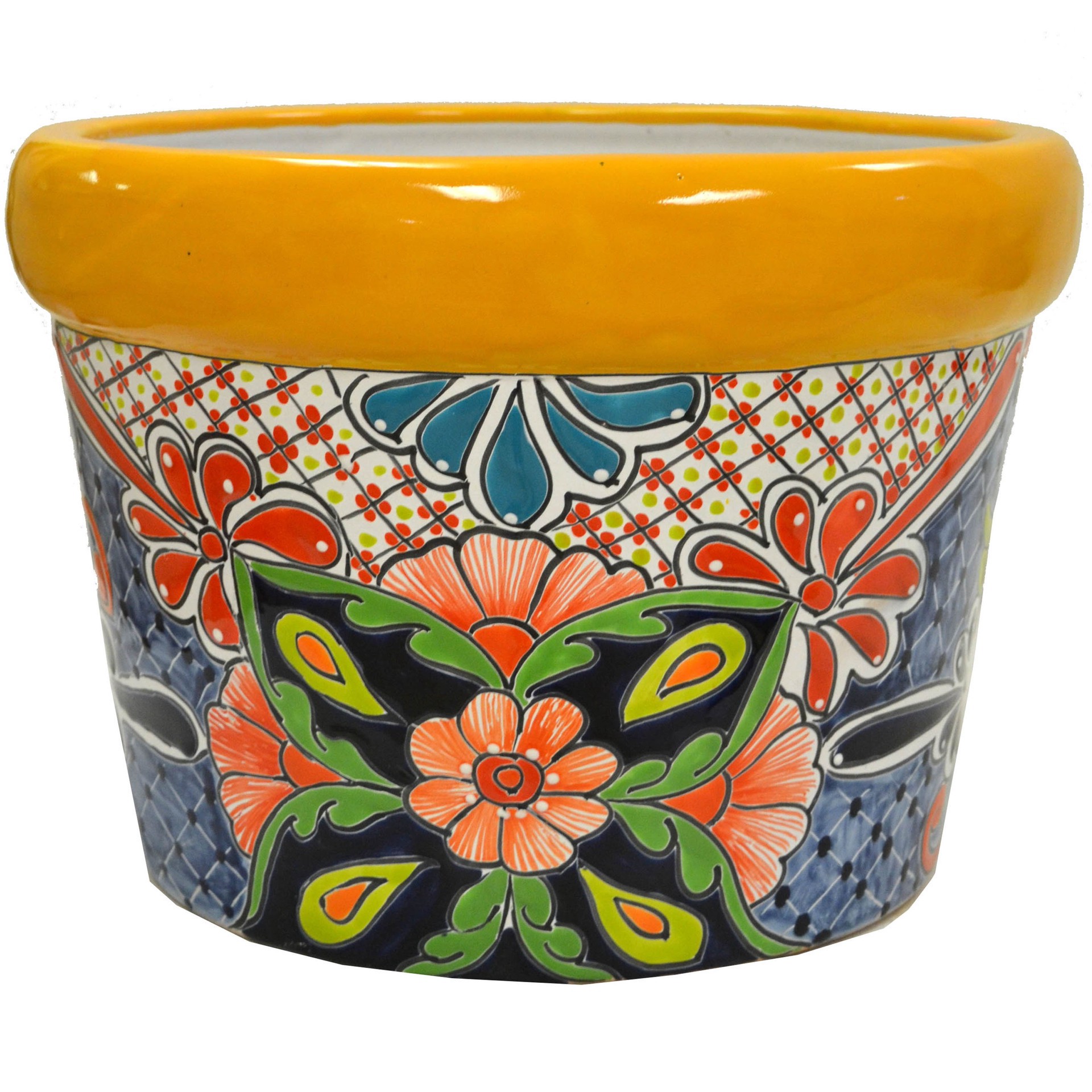 slide 1 of 1, Blue Orange Pottery Large Talavera Queso Plant Pot, 1 ct
