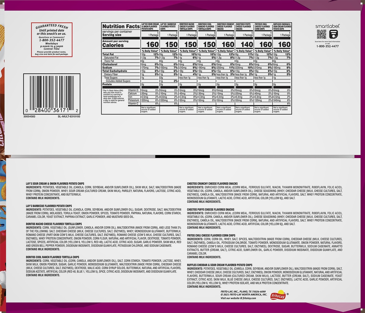 slide 7 of 8, Frito-Lay Flavor Mix Mega Size Variety Pack Smart Buy Value Pack, 42 ct