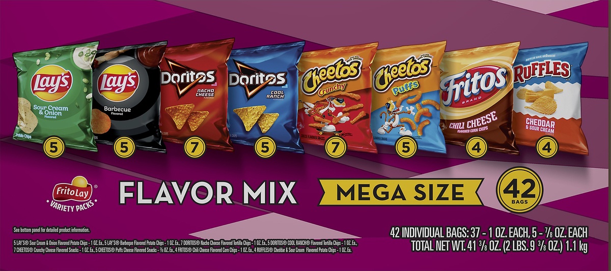 slide 8 of 8, Frito-Lay Flavor Mix Mega Size Variety Pack Smart Buy Value Pack, 42 ct