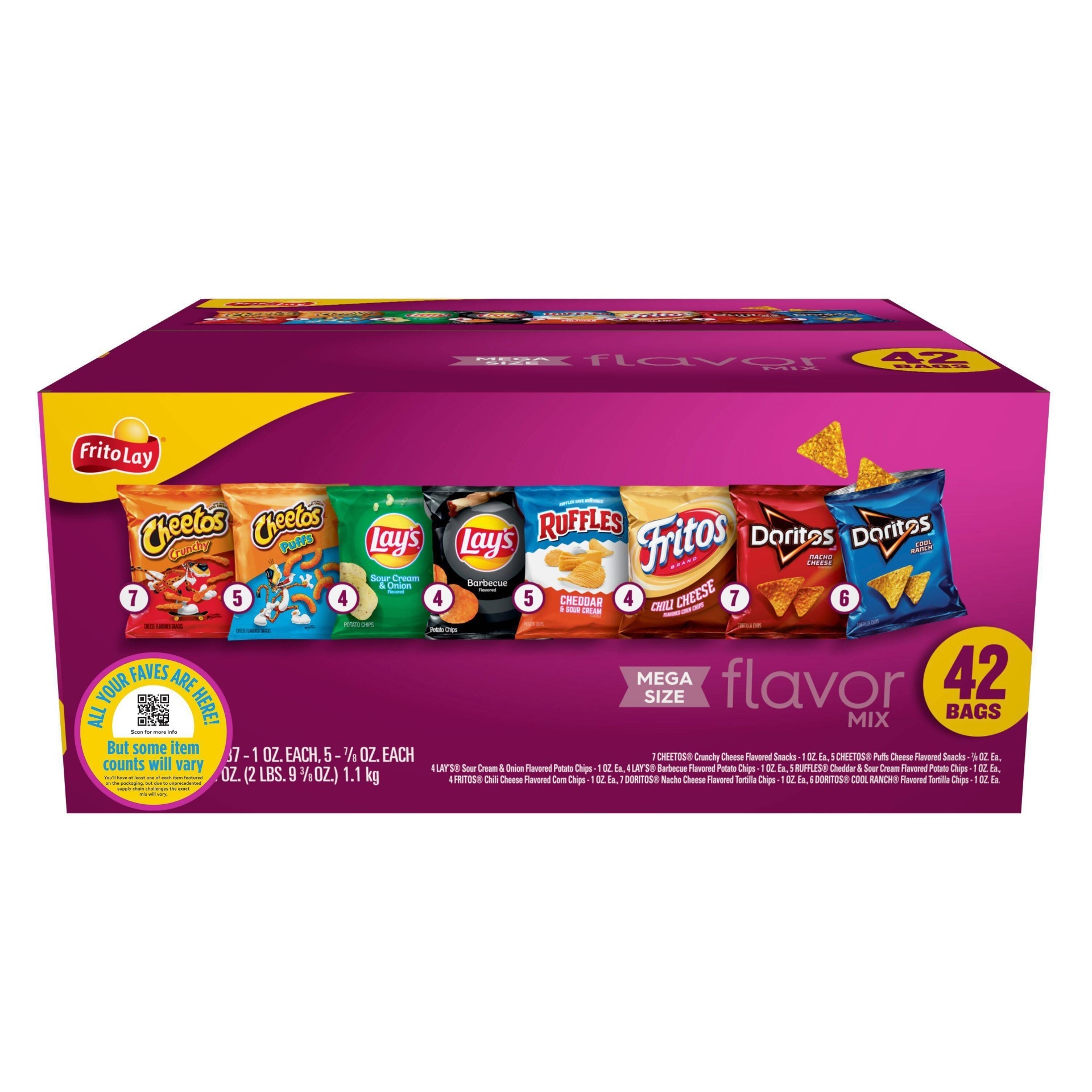 slide 1 of 8, Frito-Lay Flavor Mix Mega Size Variety Pack Smart Buy Value Pack, 42 ct