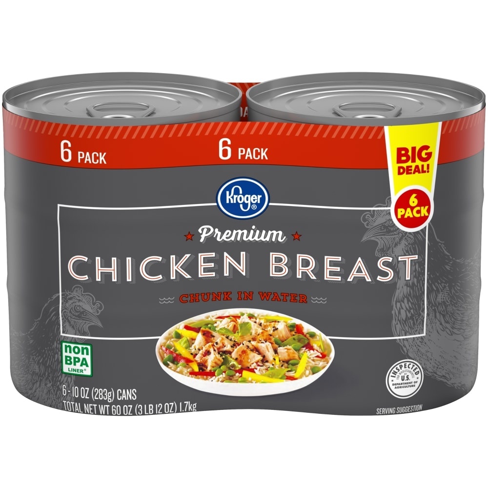 slide 1 of 1, Kroger Premium Chicken Breast Chunk In Water, 6 ct; 10 oz