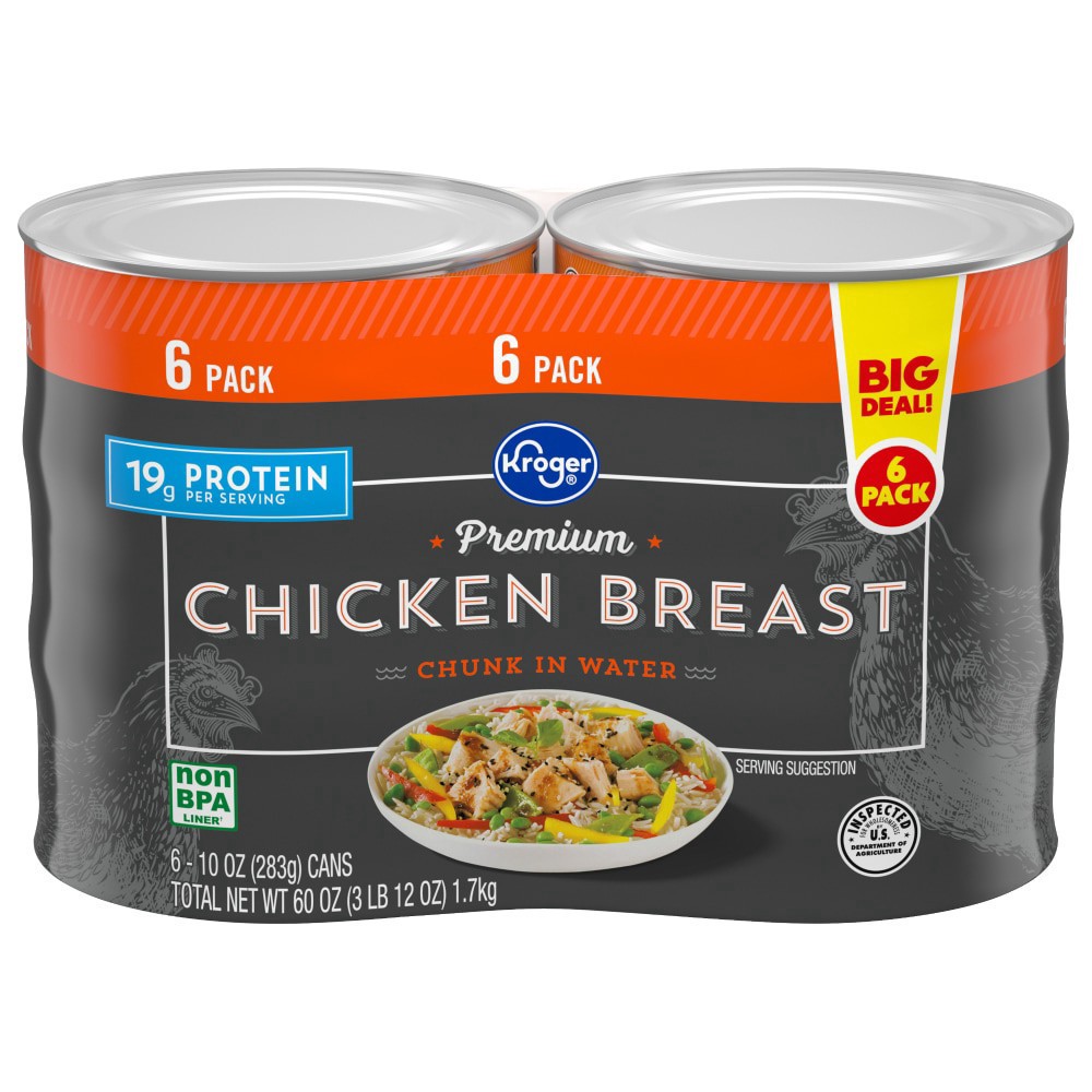 slide 1 of 4, Kroger Premium Chicken Breast Chunk In Water, 6 ct; 10 oz
