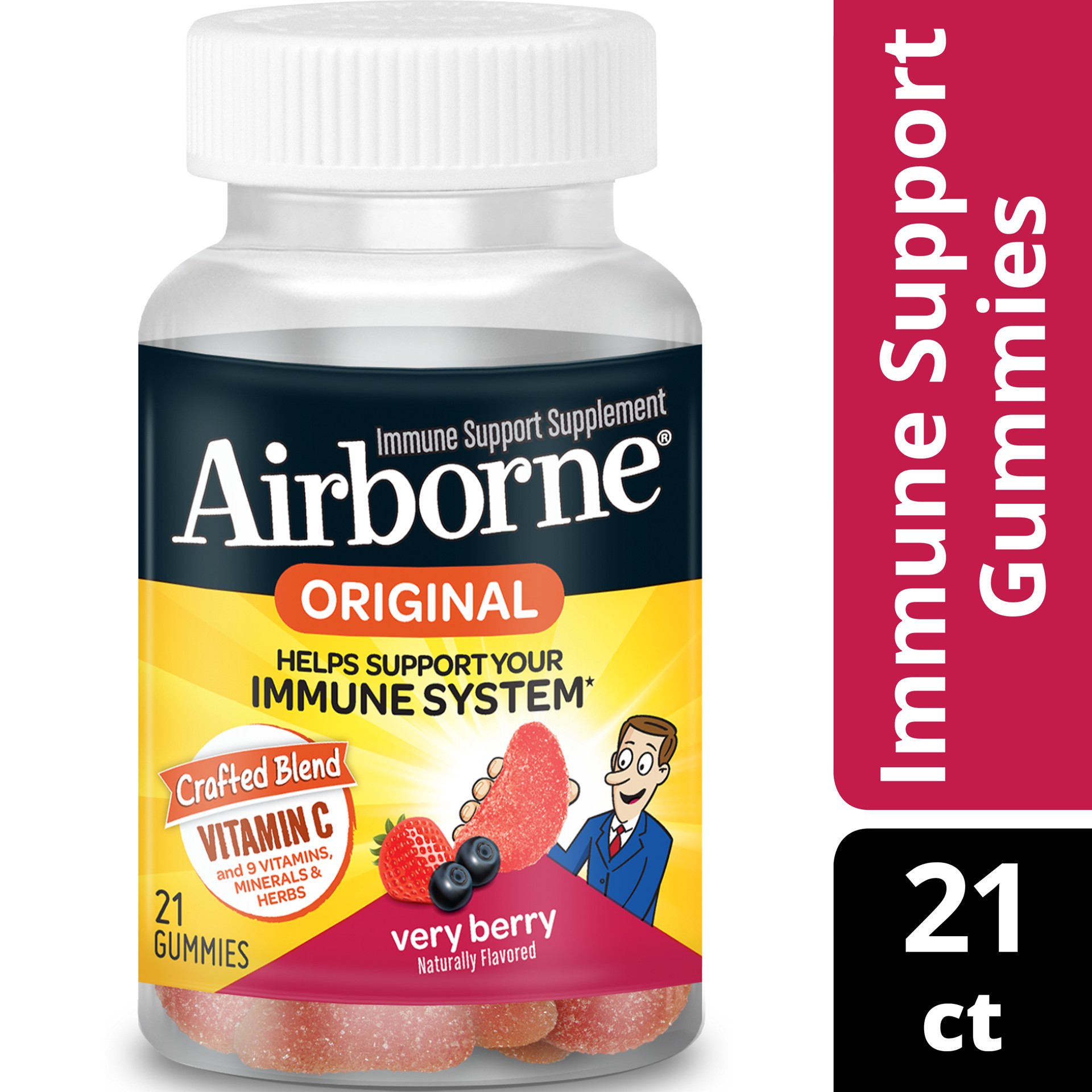 slide 1 of 1, Airborne Immune Support Supplement, Original, Gummies, Mixed Berry, 21 ct