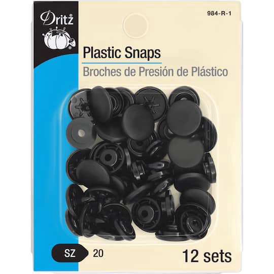 slide 1 of 5, Dritz Black Plastic Snaps, size 20