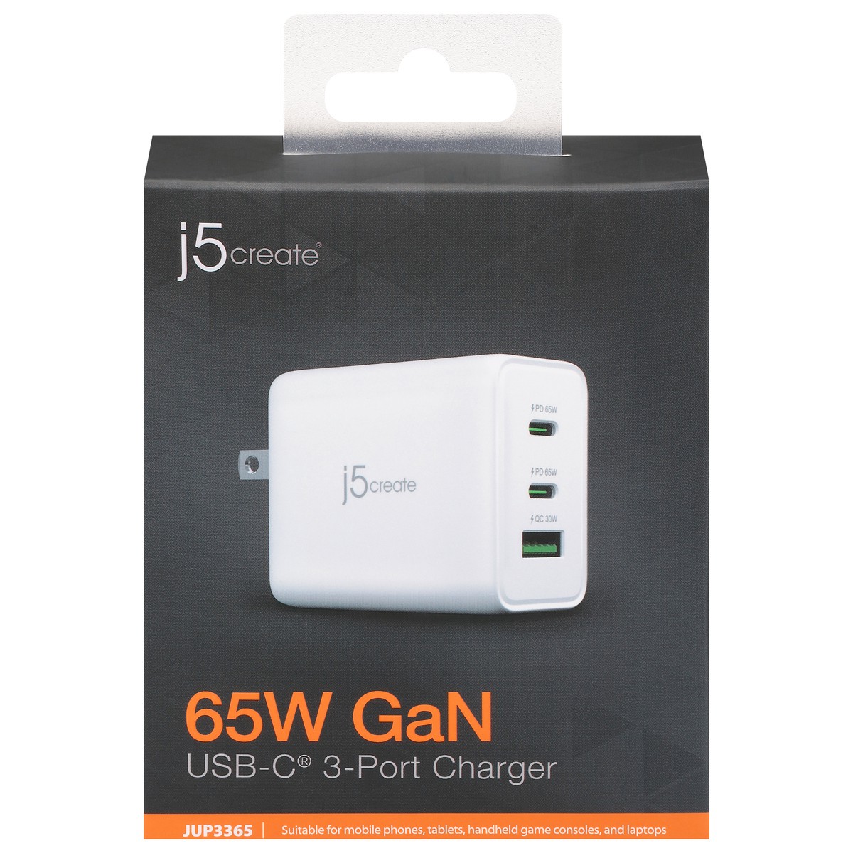 slide 3 of 4, j5create USB-C 65W Gan 3-Port Charger 1 ea, 1 ct