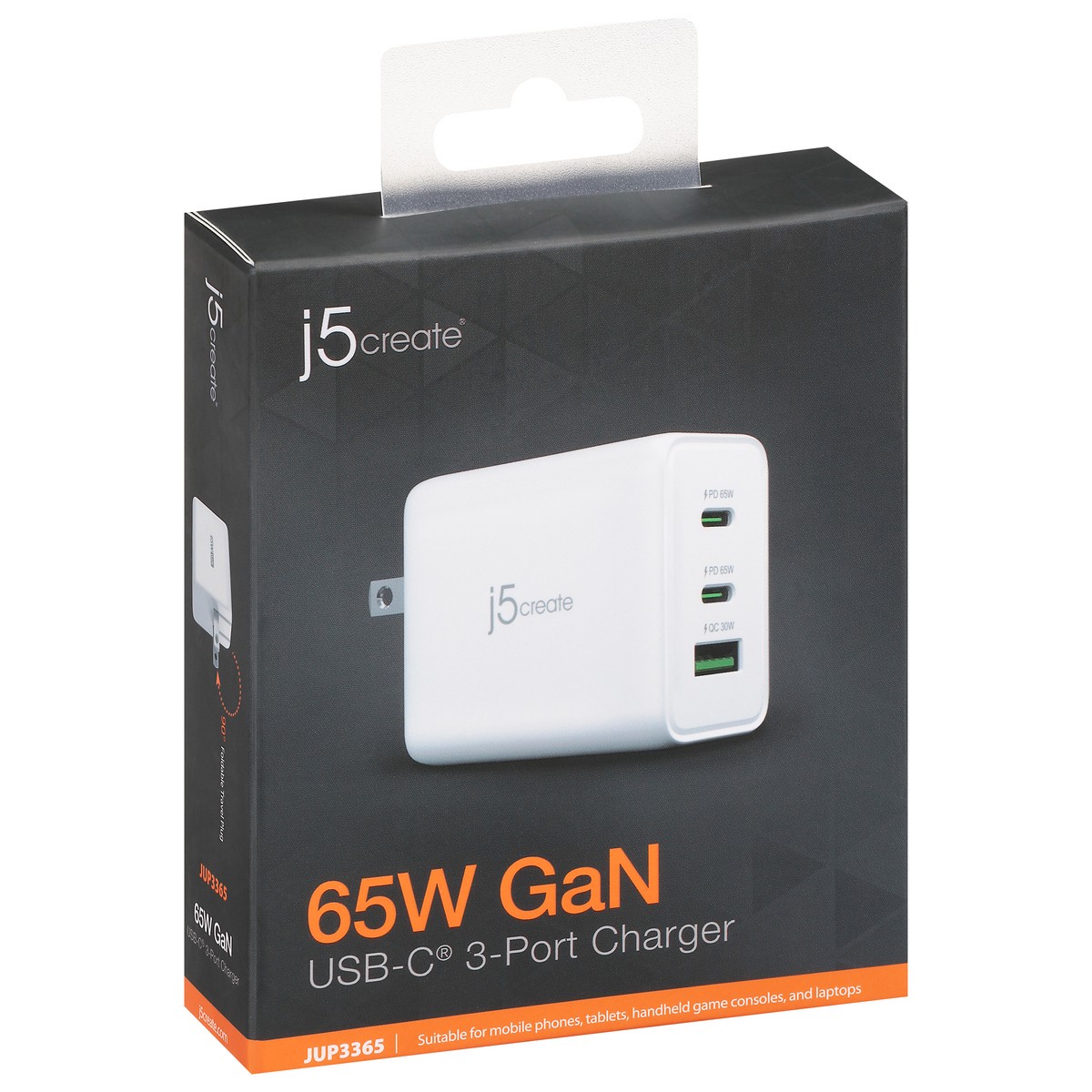 slide 2 of 4, j5create USB-C 65W Gan 3-Port Charger 1 ea, 1 ct