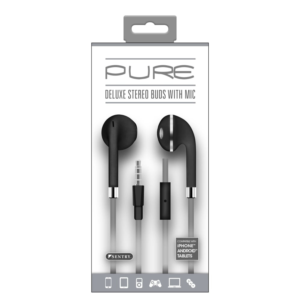 slide 1 of 1, Sentry Pure Earbuds Mic Black, 1 ct