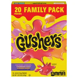 Fruit Gushers Raspberry Lemonade, Strawberry Peach & Orange Cherry Fruit Flavored Snacks 20 Count Family Pack, 16 OZ