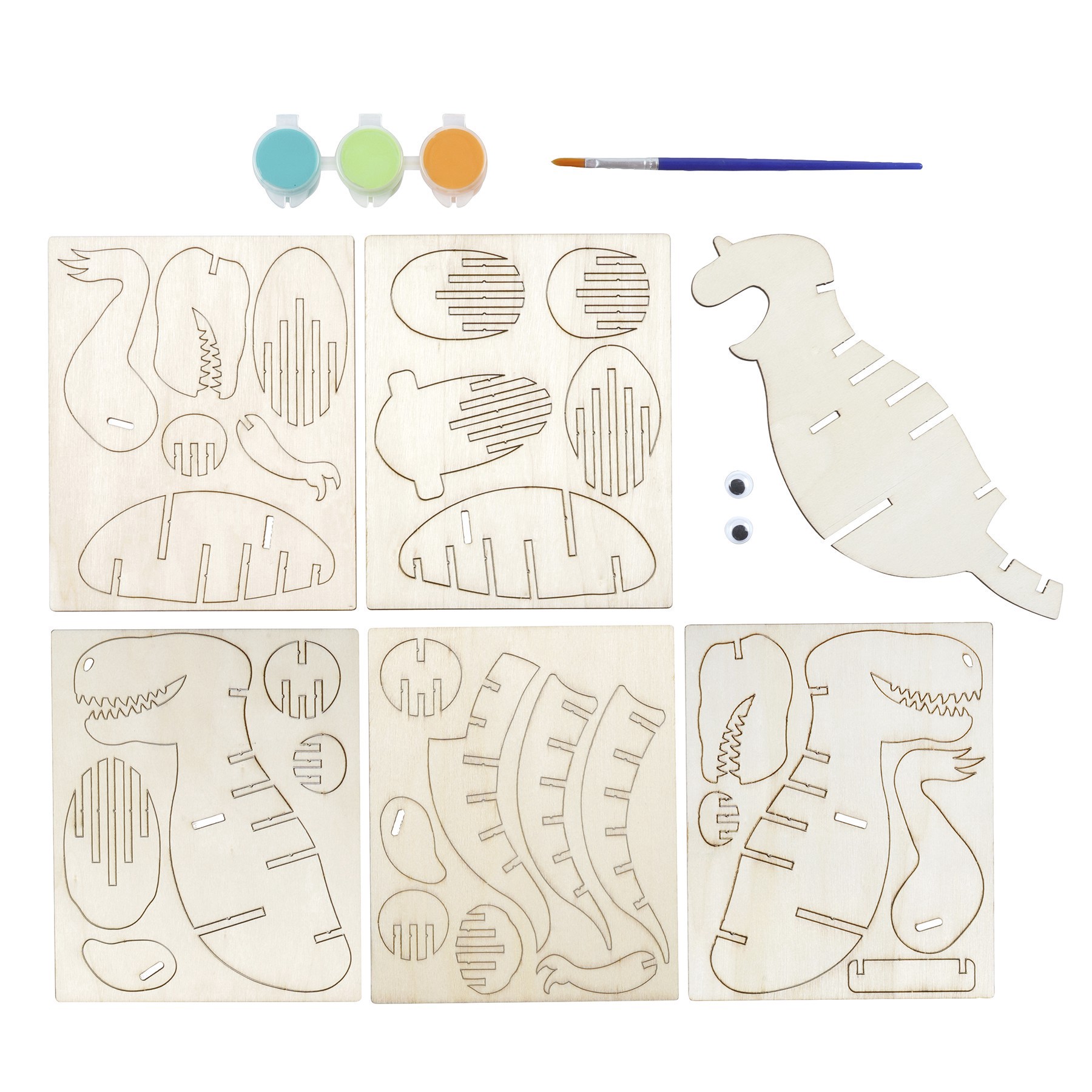 slide 2 of 3, T-Rex Color-In 3d Wood Puzzle By Creatology, makes 1 dinosaur