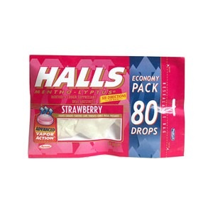 slide 1 of 1, Halls Mentho-Lyptus Menthol/Cough Suppressant/Oral Anesthetic Drops Strawberry Economy Pack, 1 ct