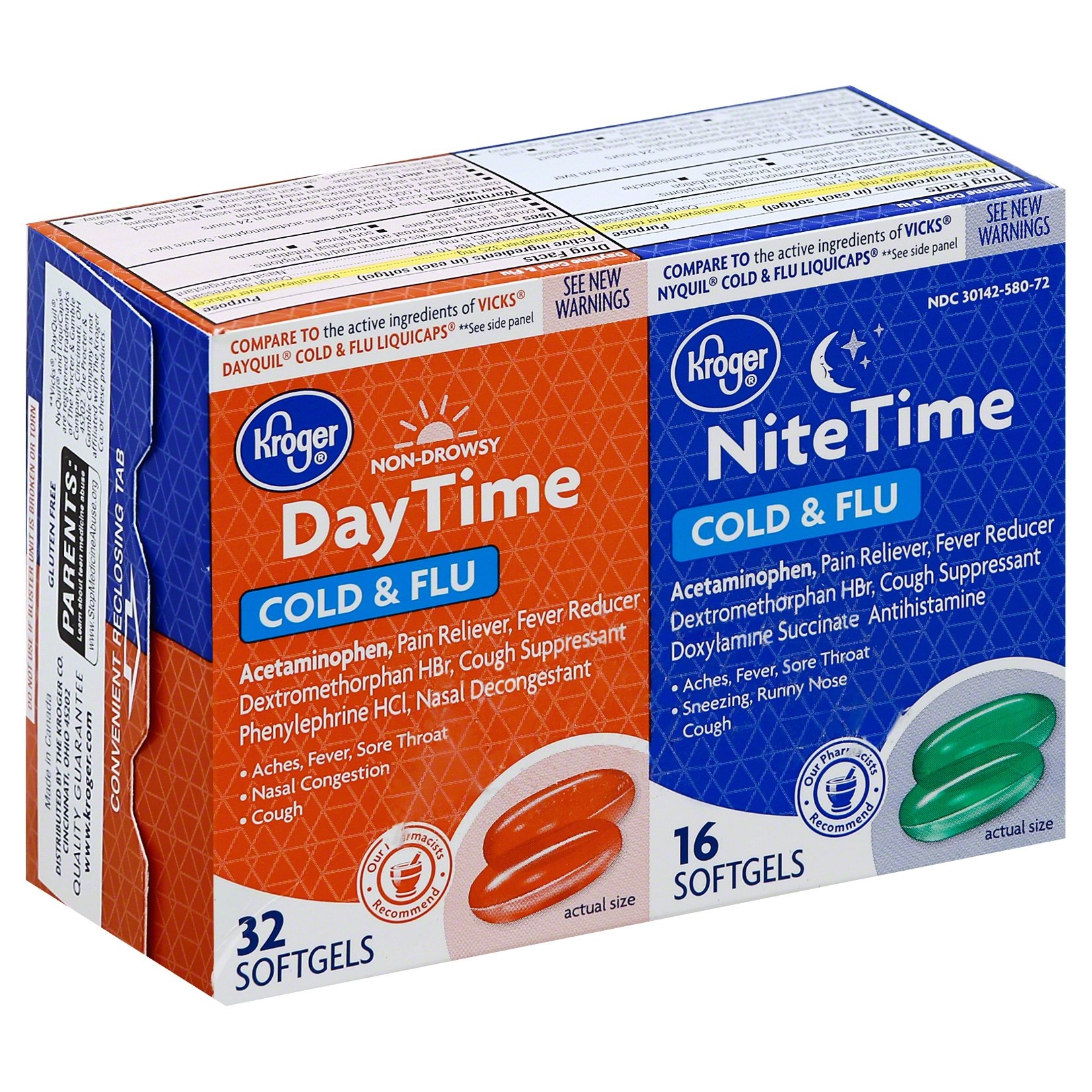 slide 1 of 1, Kroger Multi-Symptom Daytime/Nitetime Cold & Flu Softgels Combo, 48 ct