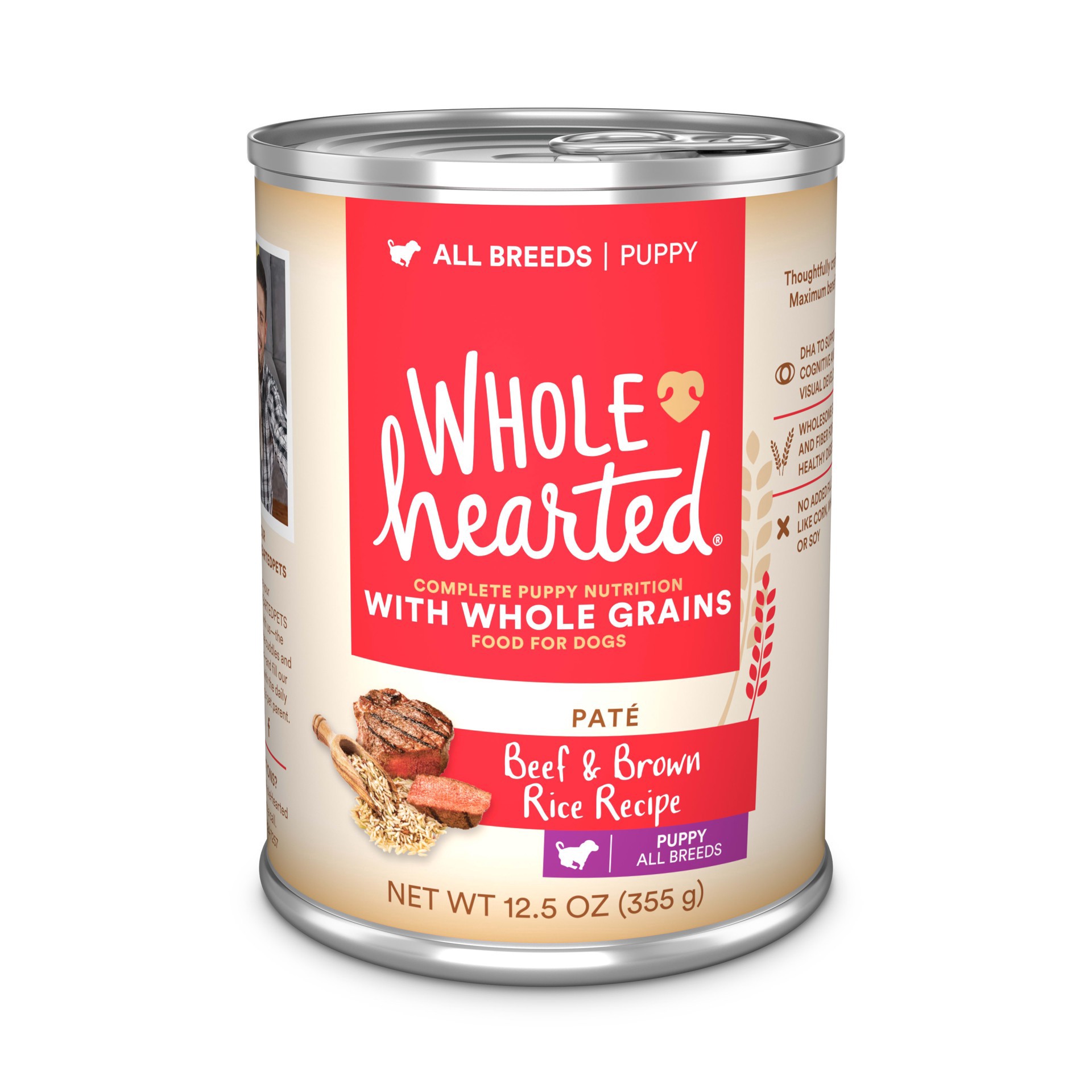 slide 1 of 1, WholeHearted Beef & Brown Rice Recipe Puppy Pate Wet Food, 12.5 oz., 12.5 oz