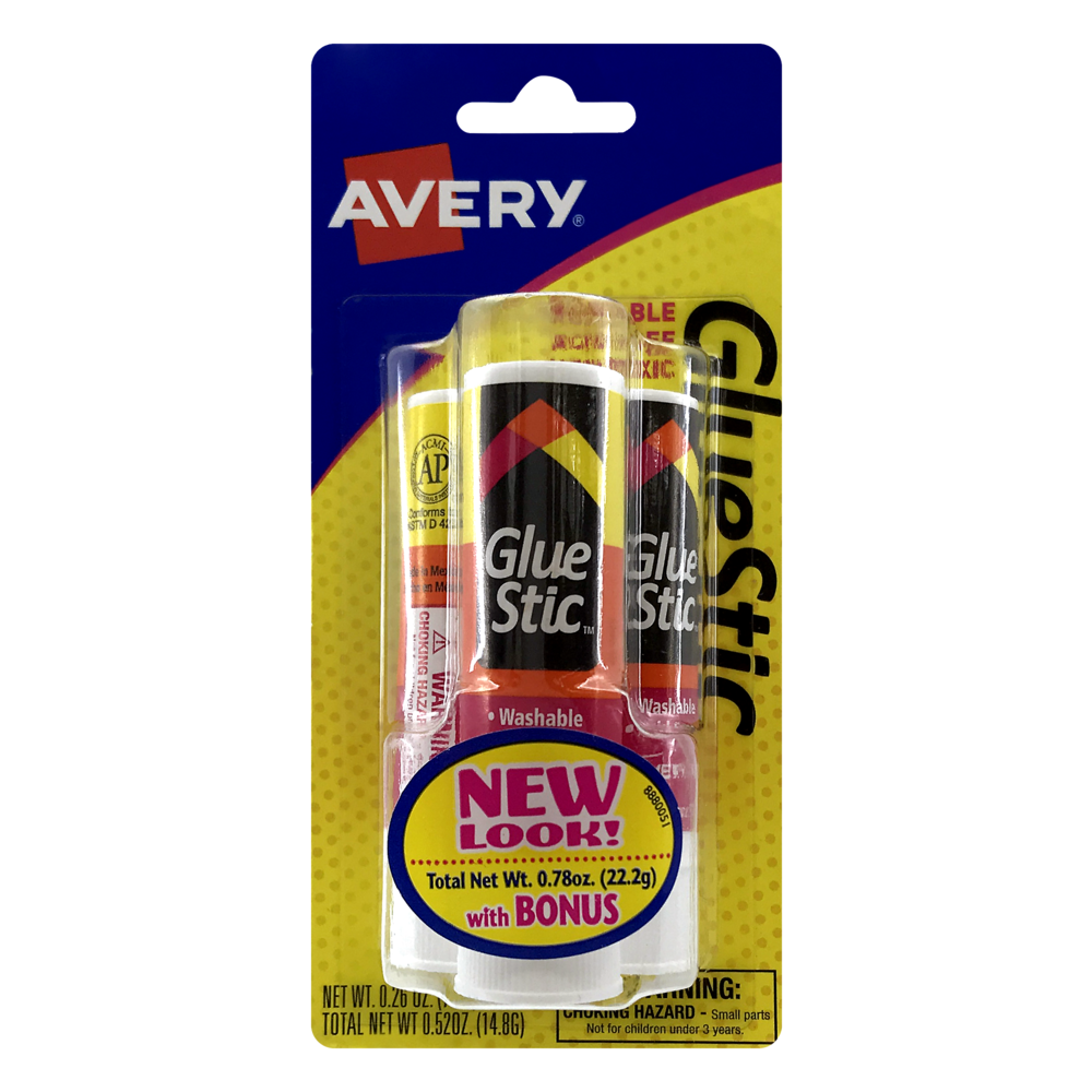 slide 1 of 1, Avery White Glue Stick, 3 ct