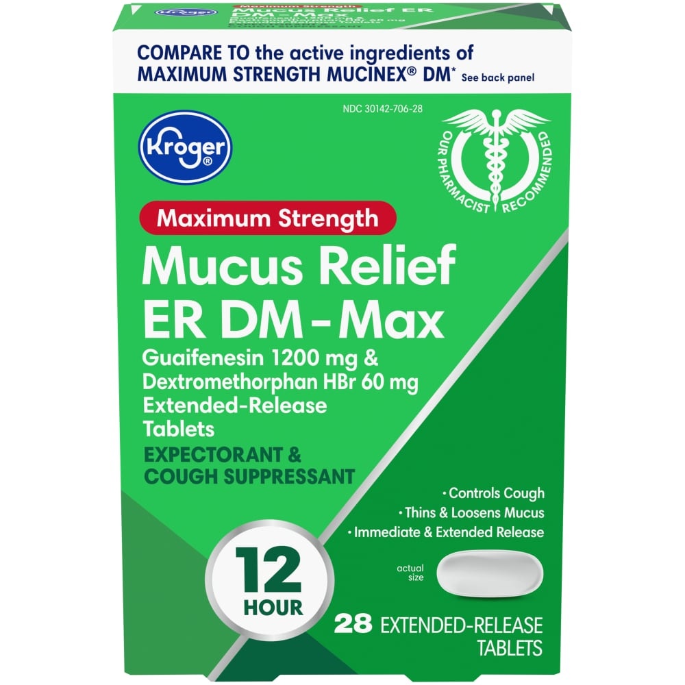 slide 1 of 1, Kroger Maximum Strength Mucus Relief Er Dmmax Extended Release Tablets, 28 ct