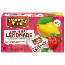 Country Time Ready to Drink Flavored with Other Natural Flavor Drink, 10 Pouches, for School Lunches and On-the-Go Hydration, Strawberry Lemonade, No Artificial Colors or Flavors, 6 fl oz