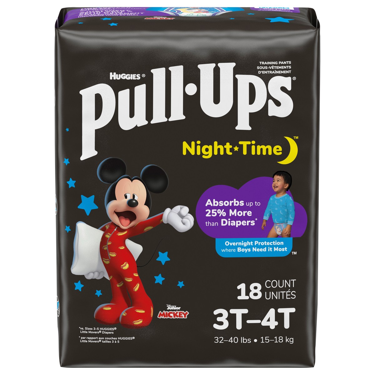 slide 1 of 5, Pull-Ups Boys' Night-Time Potty Training Pants, 3T-4T (32-40 lbs), 18 Ct, 18 ct