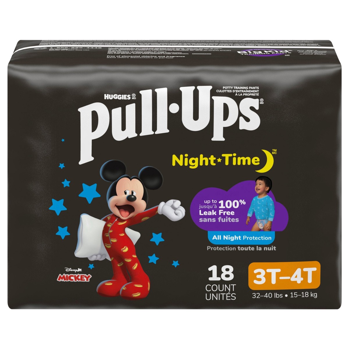 slide 1 of 5, Pull-Ups Boys' Night-Time Potty Training Pants, 3T-4T (32-40 lbs), 18 Ct, 18 ct
