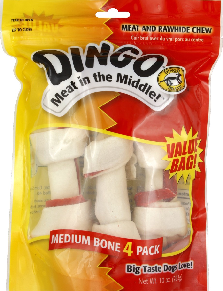 slide 2 of 3, Dingo Medium Bone Meat and Rawhide Chew Value Bag, 4 ct