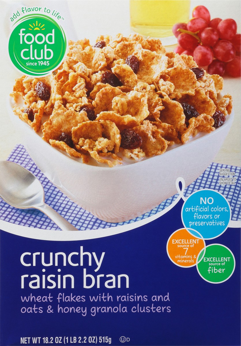 slide 11 of 11, Food Club Cereal, Raisin Bran, Crunchy, 18.19 oz