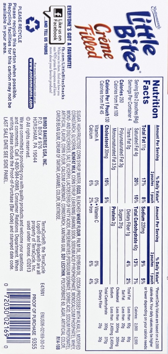 slide 3 of 5, Entenmann's Little Bites Cream/Fld Chocolate, 8 ct