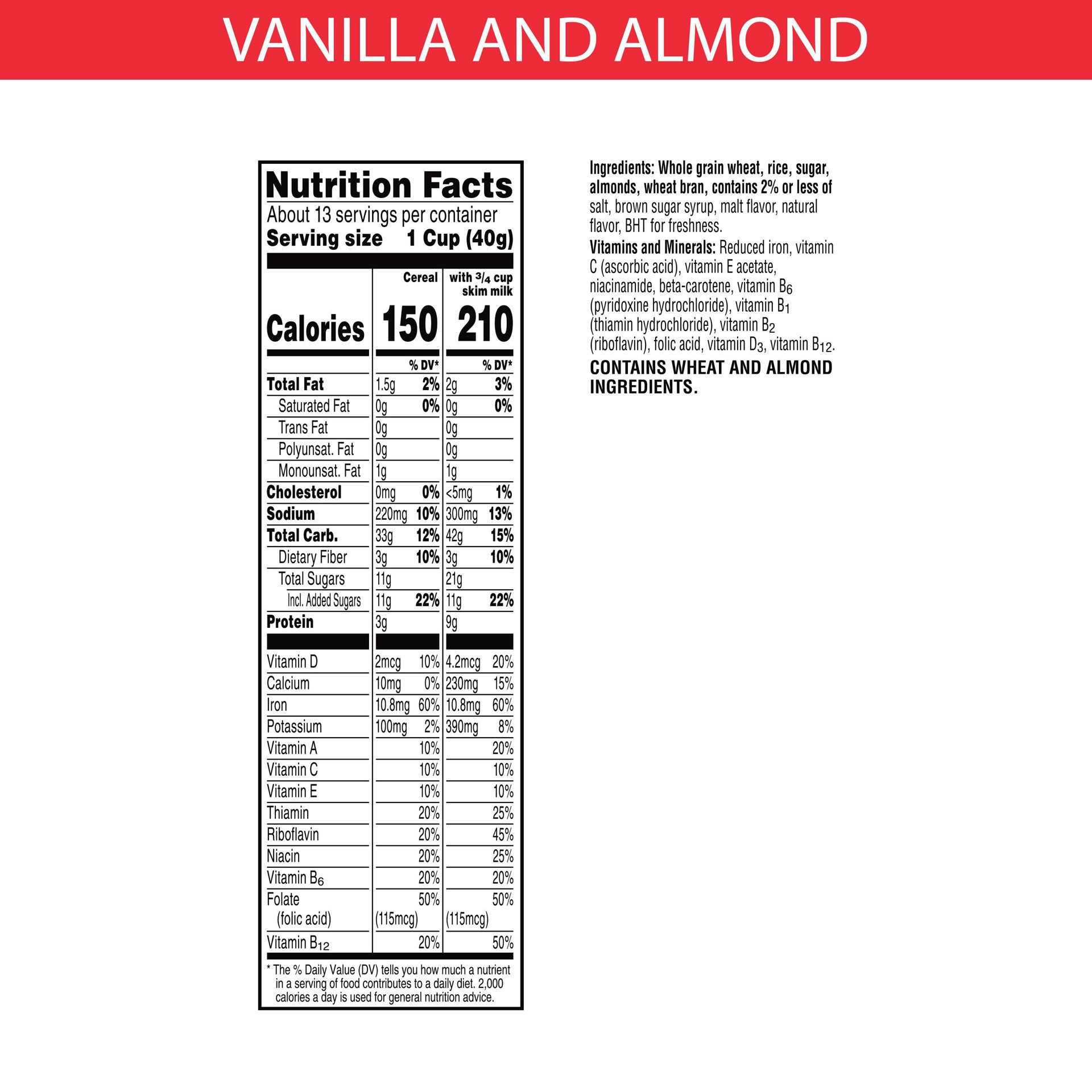 slide 4 of 5, Special K Kellogg''s Special K Breakfast Cereal, 11 Vitamins and Minerals, Made with Real Almonds, Family Size, Vanilla and Almond, 18.8oz Box, 1 Box, 18.8 oz