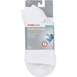slide 1 of 1, CVS Health Cvs Diabetic Comfort Socks Ankle Length Unisex, 2 Pairs, S/M, White, 1 ct