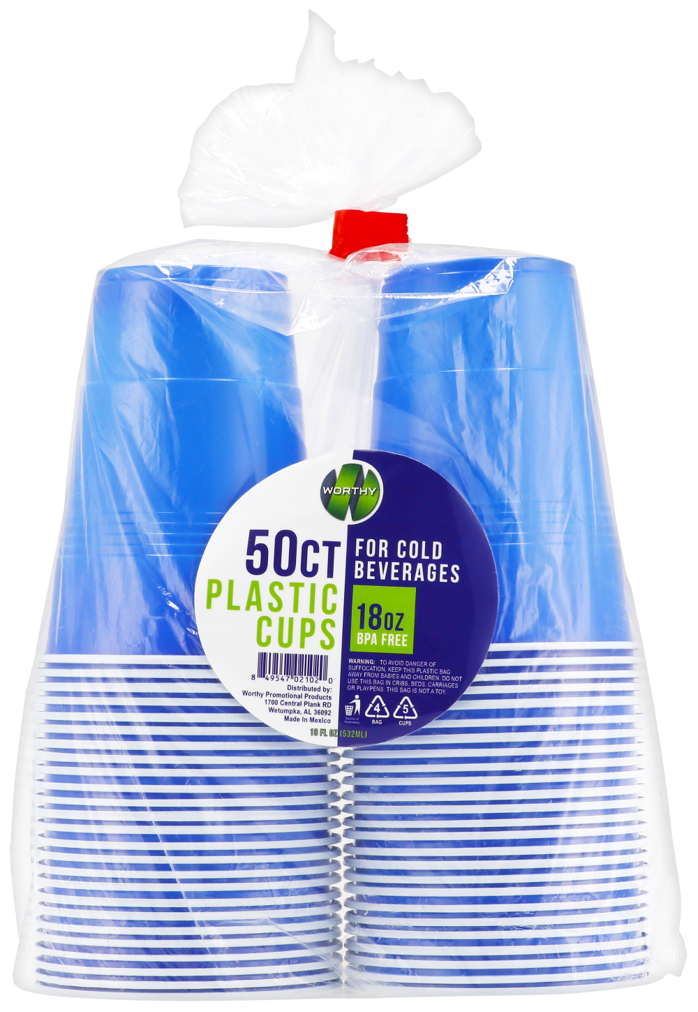 slide 1 of 1, Worthy Blue 18 Ounce Disposable Plastic Cups 50 Count, 50 ct