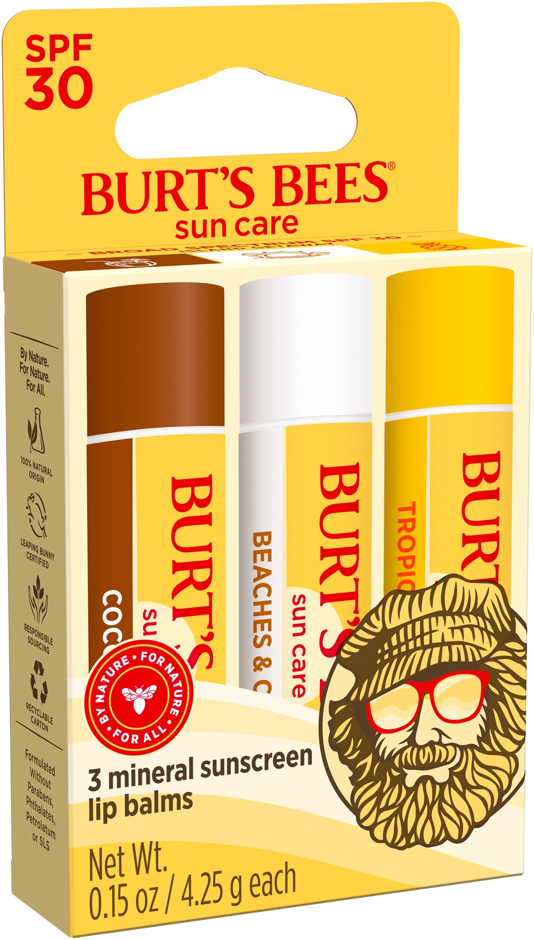 slide 2 of 5, Burt's Bees Sun Care Island Getaway SPF 30 Lip Balm, Natural Origin Lip Care, 3 Tubes, 0.15 oz., 0.45 oz