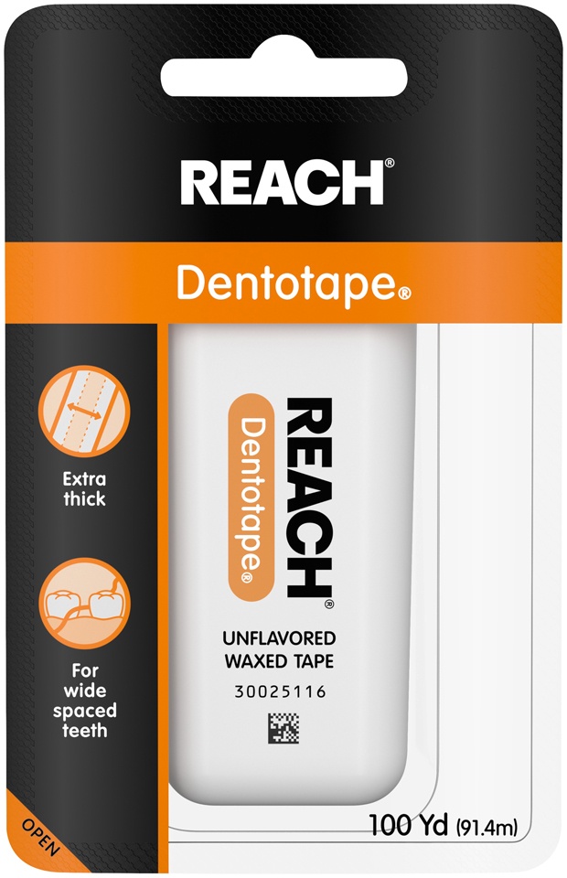 slide 1 of 6, REACH Waxed Unflavored Dentotape, 100 yd