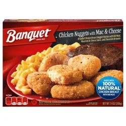 Banquet Chicken Nuggets with Mac and Cheese and Brownie Frozen Single Serve Meal, 7.4 Ounce