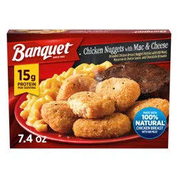 Banquet Chicken Nuggets with Mac and Cheese and Brownie Frozen Single Serve Meal, 7.4 Ounce