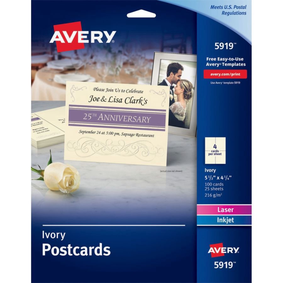 slide 2 of 3, Avery Inkjet Post Cards, Ivory, 100 ct