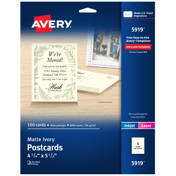 slide 1 of 3, Avery Inkjet Post Cards, Ivory, 100 ct