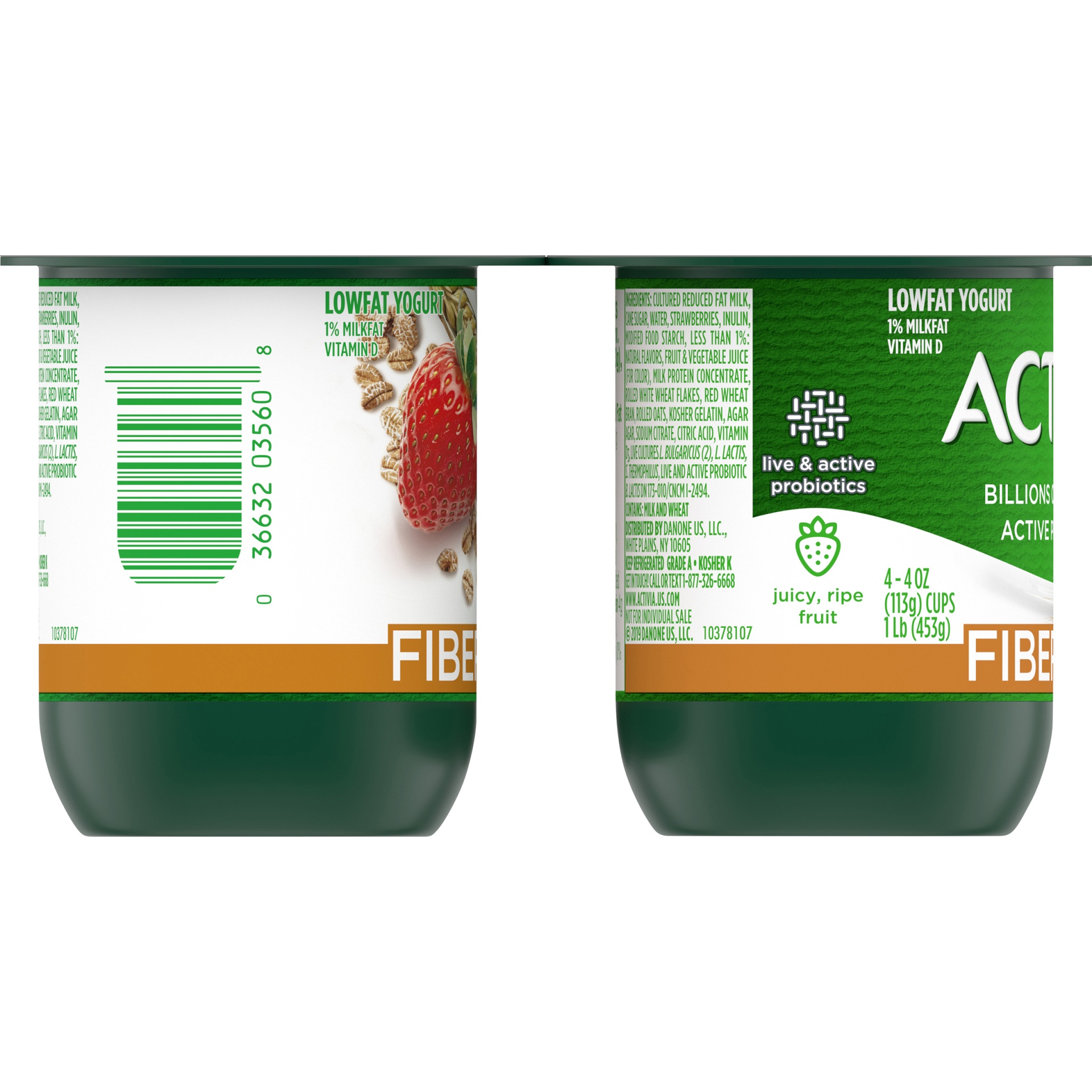slide 5 of 8, Dannon Activia Fiber Blended Strawberry & Cereal Lowfat Probiotic Yogurt, 4 ct; 4 oz