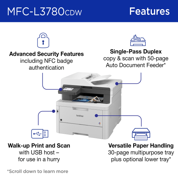 slide 8 of 10, Brother® MFC-L3780CDW Wireless Digital Laser Color All-In-One Printer With Refresh EZ Print Eligibility, 1 ct