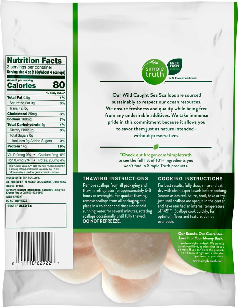 slide 2 of 2, Simple Truth Frozen Wild Caught Jumbo Sea Scallops, 12 oz