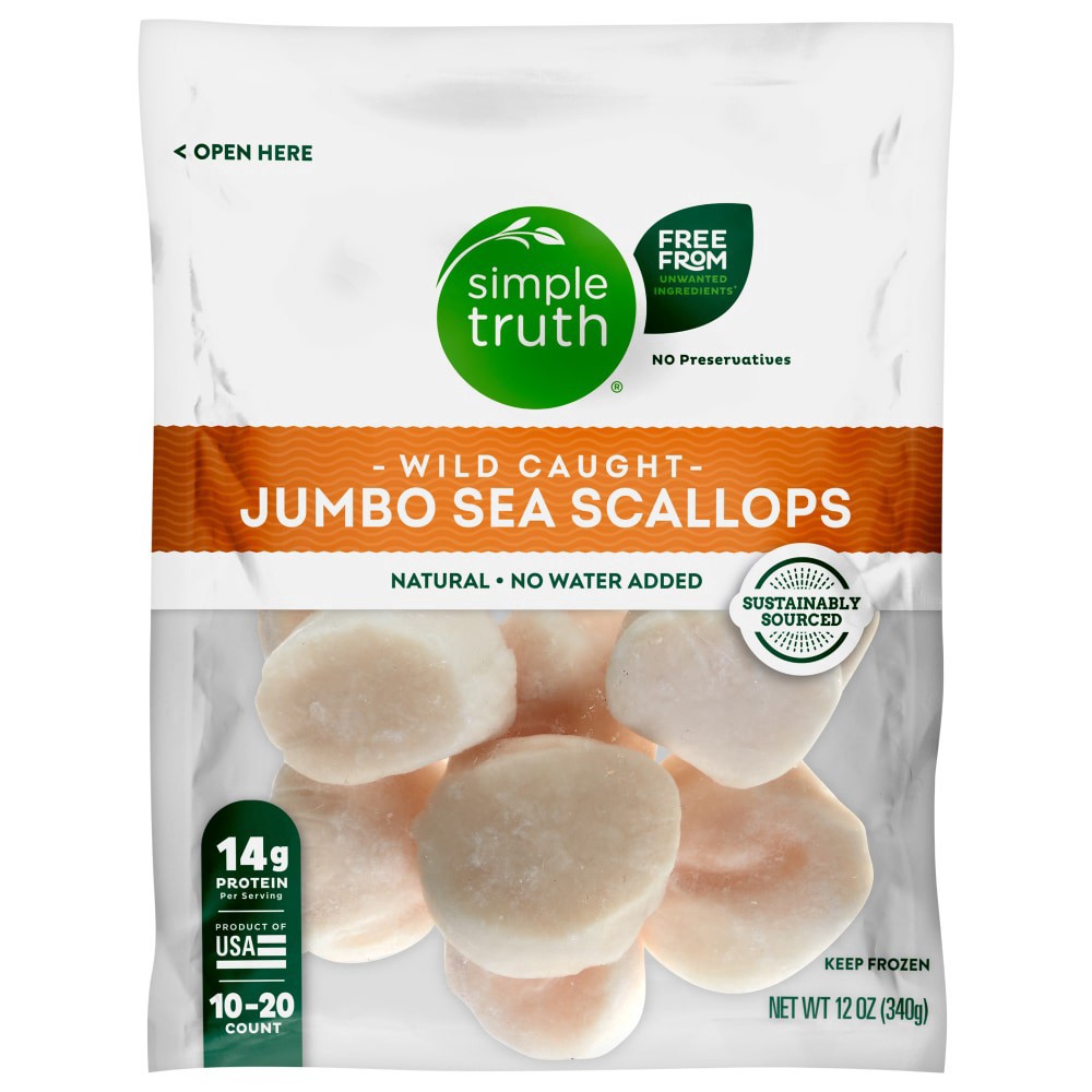 slide 1 of 2, Simple Truth Frozen Wild Caught Jumbo Sea Scallops, 12 oz
