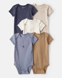 Carter's Baby Boy 5-Pack Dog Print Bodysuits - Blue/White/Navy/Brown/Cream/Beige - 18M