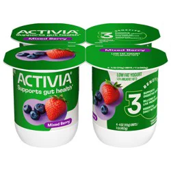 Activia Mixed Berry Probiotic Yogurt, Low Fat Yogurt Cups, 4 OZ, 4 Ct