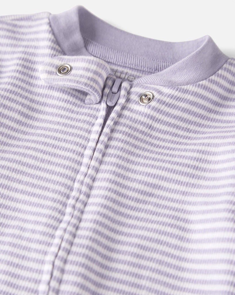slide 4 of 4, Littleplanet Baby Organic Cotton Striped Sleep & Play Pajamas Lilac Stripes 3M, 1 ct