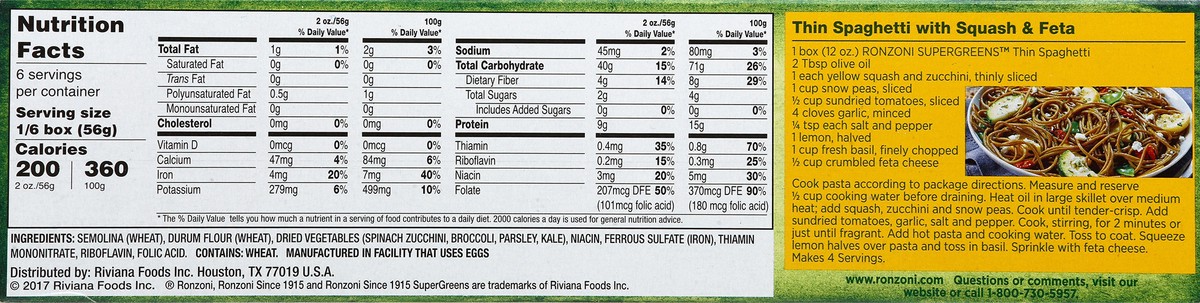 slide 3 of 11, Ronzoni Thin Supergreens Spaghetti, 12 oz